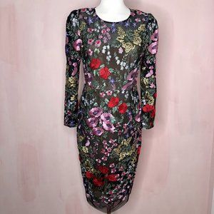Dress The Population Sophia Floral Puff-Sleeve Midi Dress - NWT